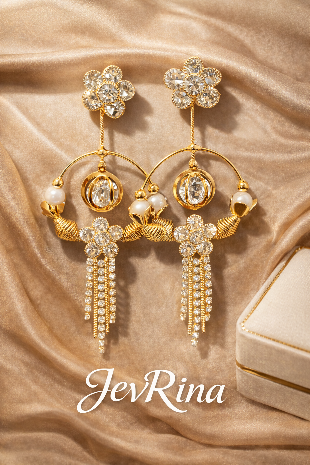 JevRina Aurora Crystal Tassel Earrings
