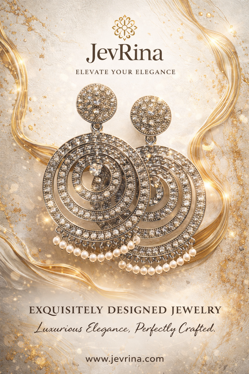 JevRina Crystal Spiral Pearl Drop Earrings