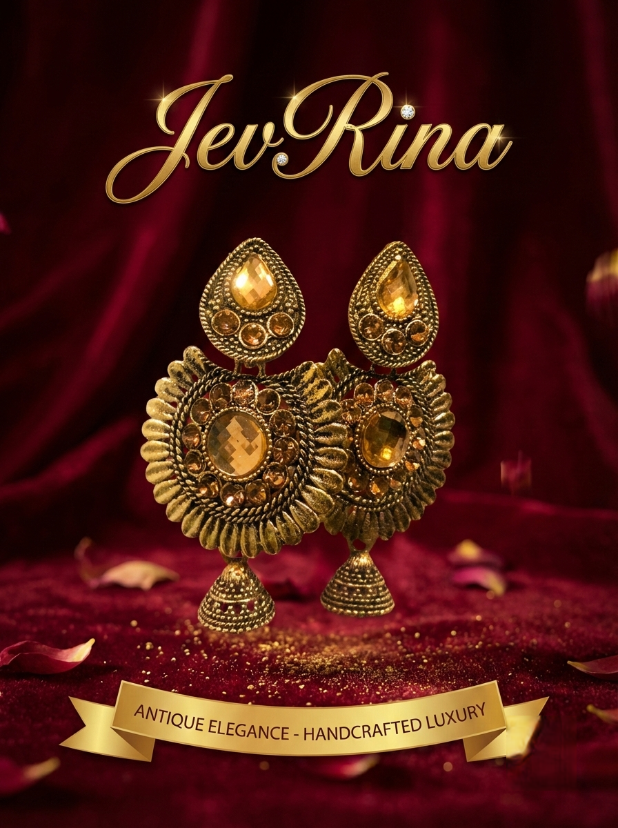 JevRina Royal Antique Gold Statement Earrings