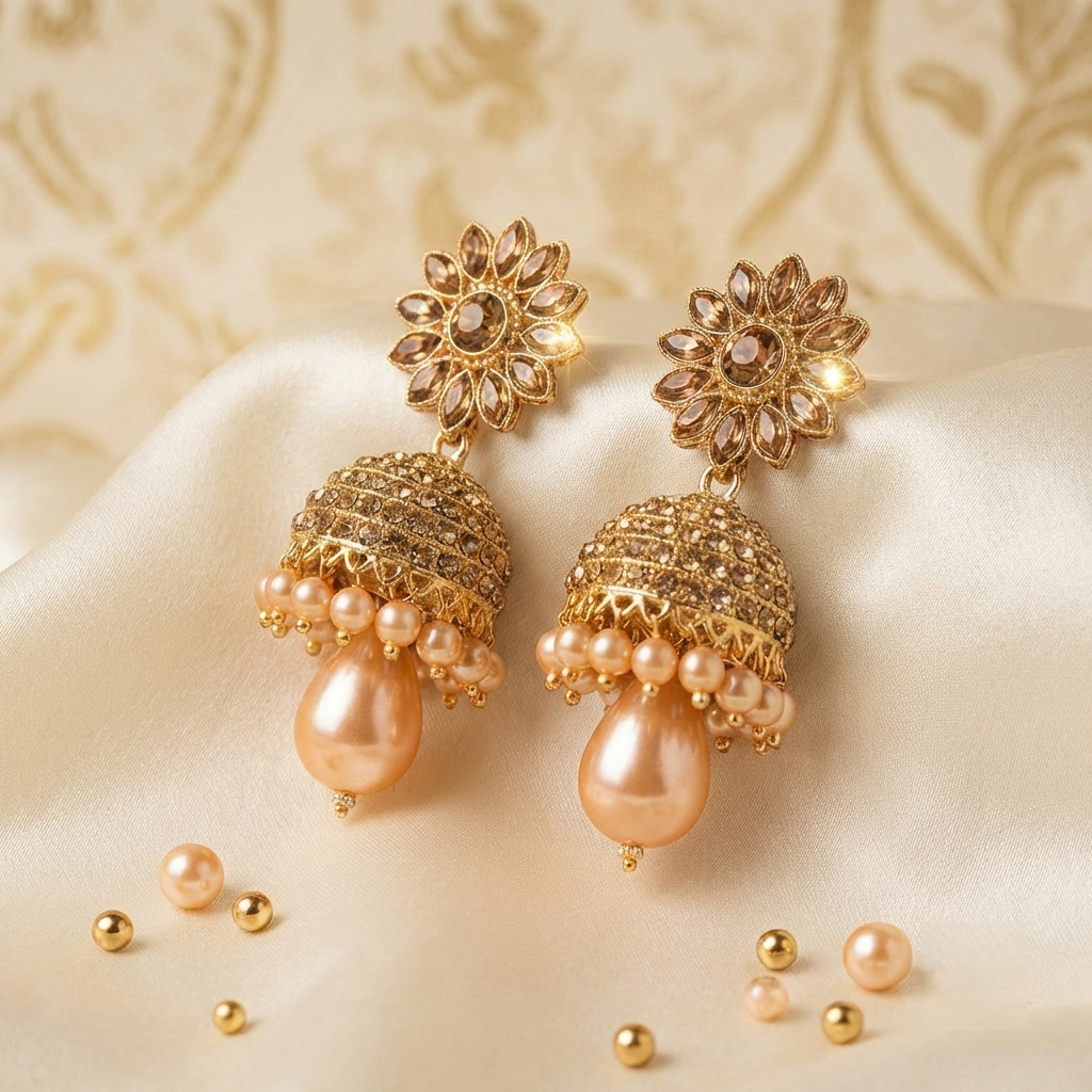 JevRina Exquisite Floral Pearl Jhumka