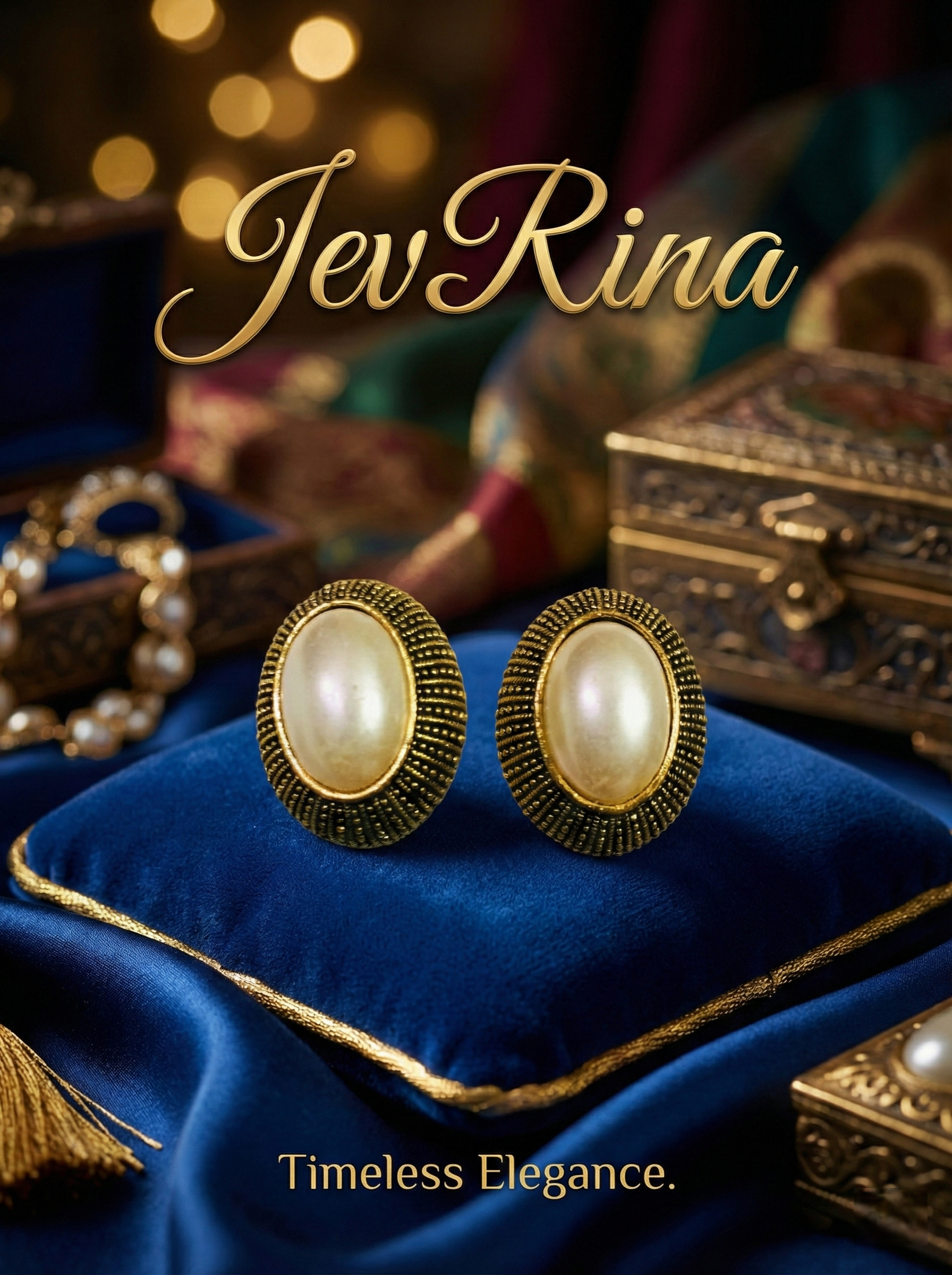 JevRina Classic Gold & Pearl Oval Studs