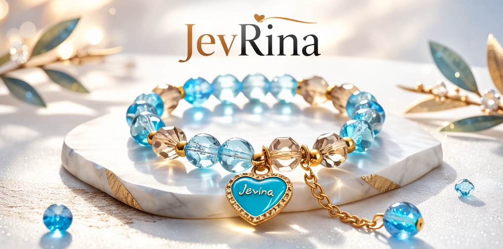 JevRina Blue Crystal Heart Charm Bracelet for Women – Gold Plated Beaded Love Bracelet | Elegant Gift for Girls & Ladies