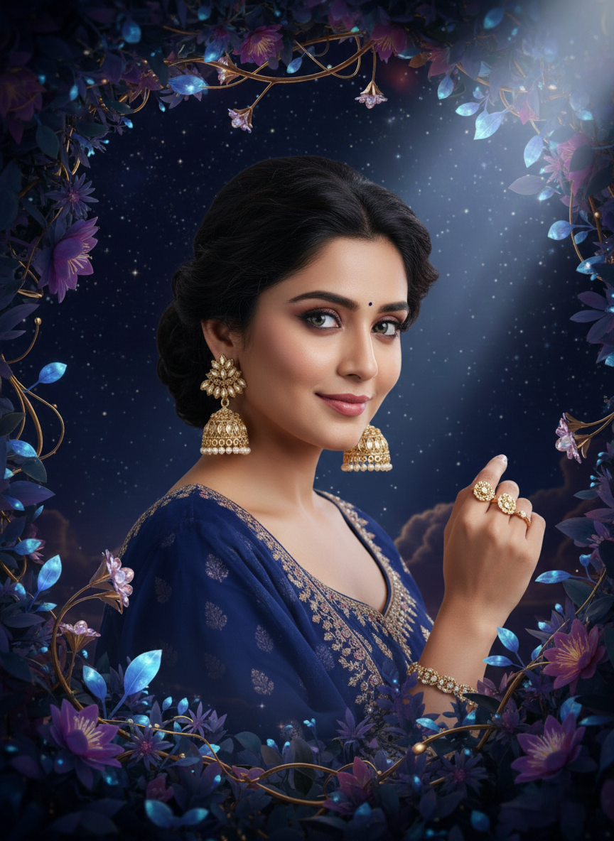 JevRina Exquisite Gold-Plated Floral Jhumka Earrings with Pearl Drops on model